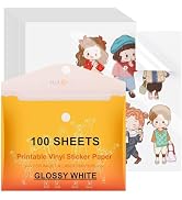 HTVRONT Printable Vinyl Sticker Paper, 100 Sheets Glossy Waterproof Sticker Paper For Inkjet Prin...