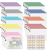 AOBOPLE 36pcs Mesh Zipper Pouch,A5 Waterproof Zipper Bags with Colored Stickers 9 Colors Plastic ...
