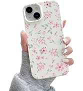 QLTYPRI for iPhone 13 Case, Cute Pink Floral Flower Pattern Aesthetic Phone Case, Raised Camera P...