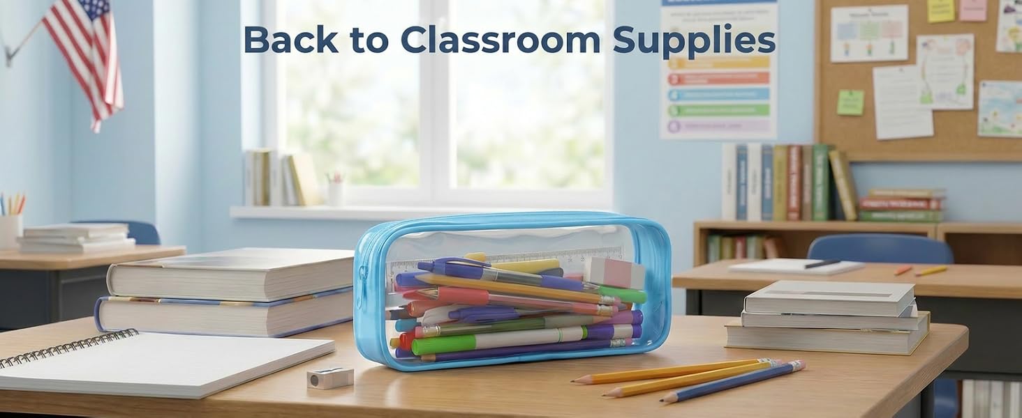 Blue PVC Zipper Pencil Bag