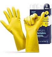 FMP Brands [3 Pairs] Dishwashing Gloves - 12 Inches Large Rubber Gloves, Yellow Kitchen Gloves, L...