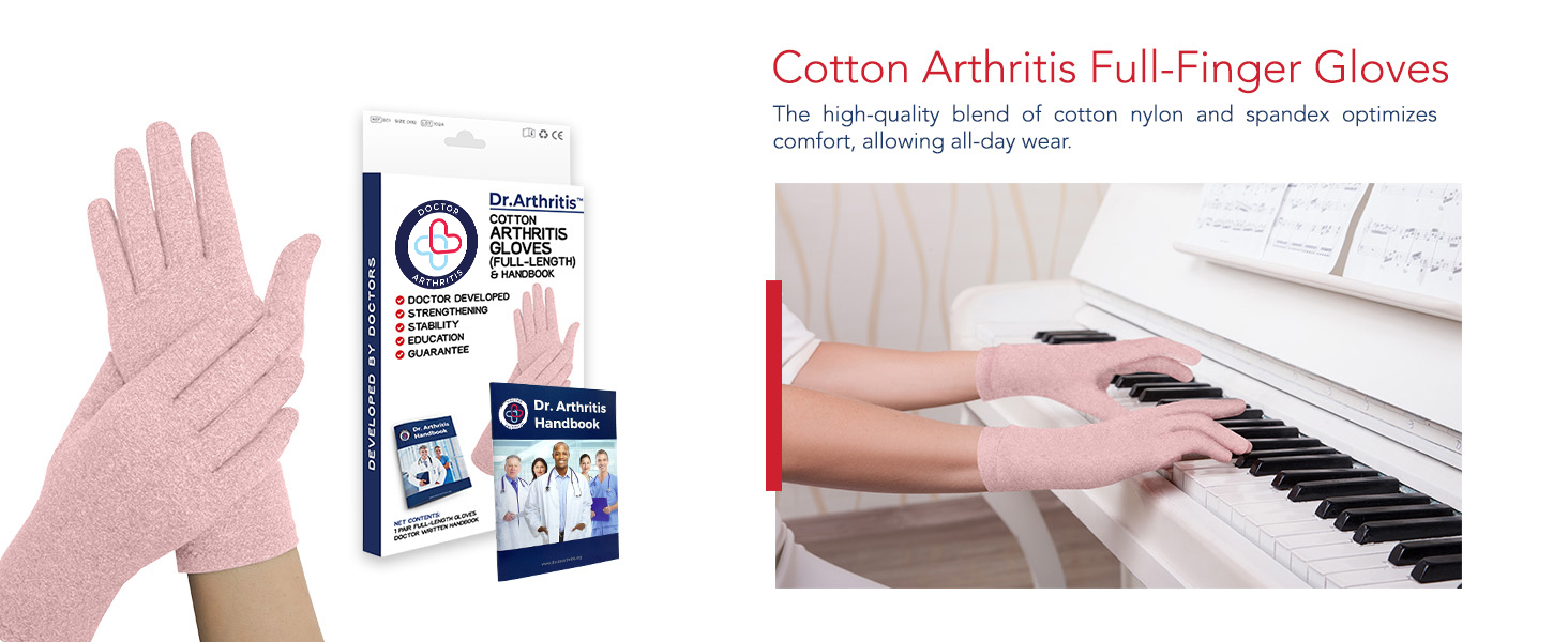 cotton full finger gloves pink