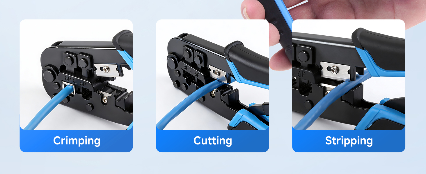 Modular RJ45 Crimp Tool (Ethernet Crimper) with Built-in Wire Cutter and Stripper