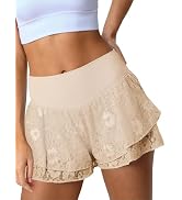 Fisoew Flowy Shorts for Women High Waisted Workout Shorts Lace Athletic Tennis Gym Yoga 2 in 1 Sh...