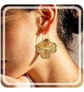 RINHOO Elegant 3D Floral Hoop Earrings Boho Statement Trendy Hoop Earring Flower Drop Earrings Je...