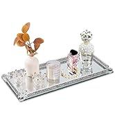 YCWF Silver Mirror Perfume Tray for Dresser,Crushed Diamond Filled Glass Vanity Tray,Decorative B...