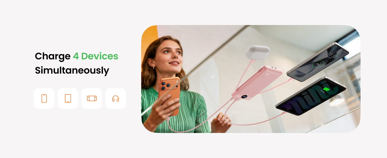 Charge Four Devices Simultaneously-Pink