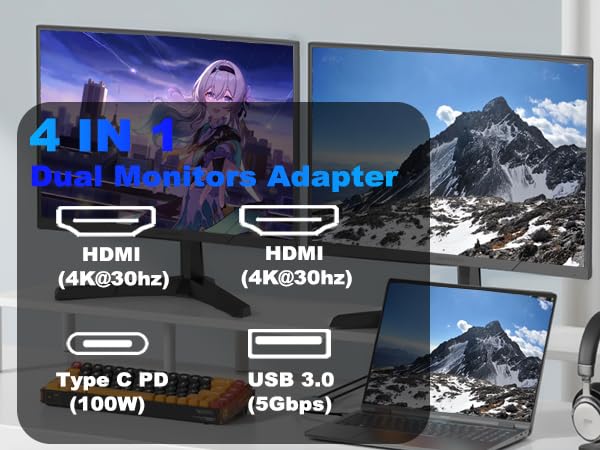 USB C to Dual HDMI Adapter