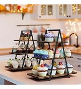 2 Pack Cupcake Stand 3 Tier Dessert Stand for 56 Cupcakes Dessert Table Display Set Wooden Cupcak...