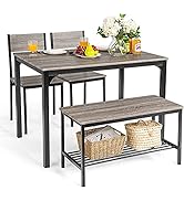 Giantex Dining Table Set for 4, Kitchen Table with Bench and Chairs, Industrial Gathering Bench D...