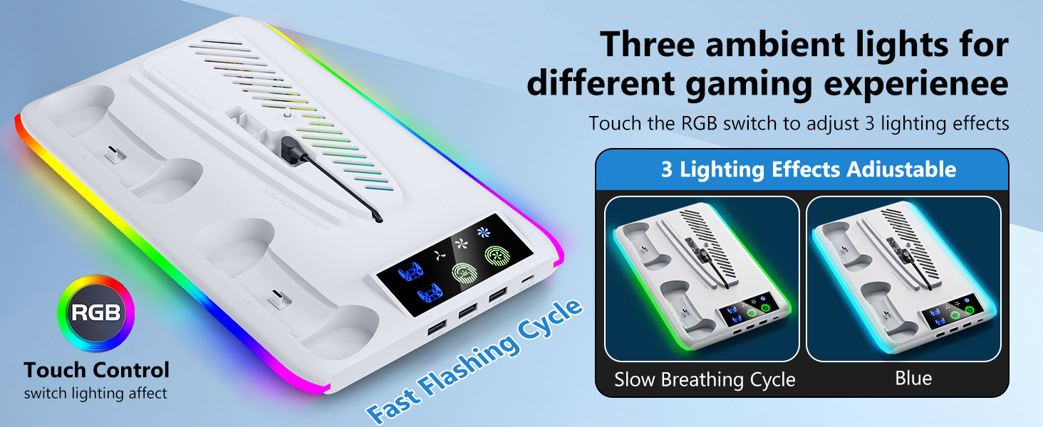 PS5/PS5 Slim Cooling &amp; Charging Station with Cooling Fan,PS5/ PS5 Slim Stand for Disc