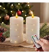 Amagic Real Wax Flameless Candles with Embedded String Lights Set of 2 Pink | 3D Wick realistic f...