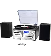 MUSITREND 10 in 1 Record Player with Dual Stereo Speakers Vintage 3 Speed Turntable with Bluetoot...