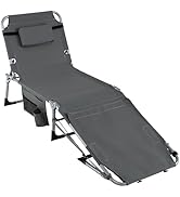 GYMAX Tanning Chair, 3 in 1 Sun Bathing Lounge Chairs with Face/Arm Holes &amp; Side Pocket, Portable...