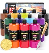 12 Colors Acrylic Paint Bottle Set (500ml/16.9oz), Large Bottles Acrylic Paint Kit, Rich Pigmente...