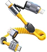 Vexipia 4-in-1 Coiled USB C Cable for Car [100W Fast Charging] USB C to Lightning Cable [CarPlay&...