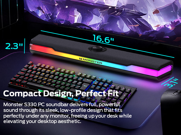 Monster S330 PC soundbar Compact Design, Perfect Fit