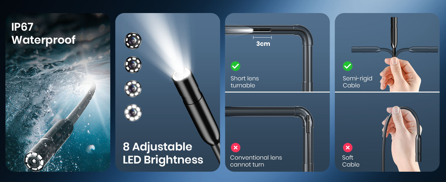 Borescope Cameras with 4.3&amp;#34; IPS 1920P HD Inspection Kamera