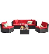 Devoko Patio Furniture Sets 6 Pieces Outdoor Sectional Rattan Sofa Manual Weaving Wicker Patio Co...