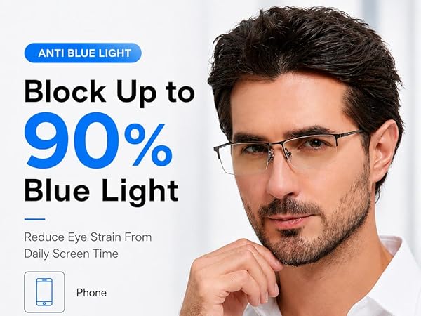 semi rimless blue light blocking glasses for men
