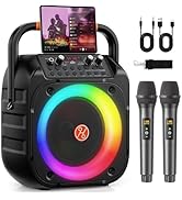 HUALIAN Karaoke Machine for Adults, Portable Bluetooth Karaoke with 2 Wireless Microphones, Echo ...