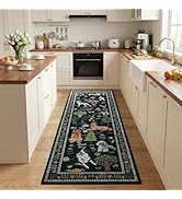 ST. BRIDGE 2x6 Black Runner Rug for Kitchen Hallway, Washable Dog Print Floor Mat, Soft Thin Stai...