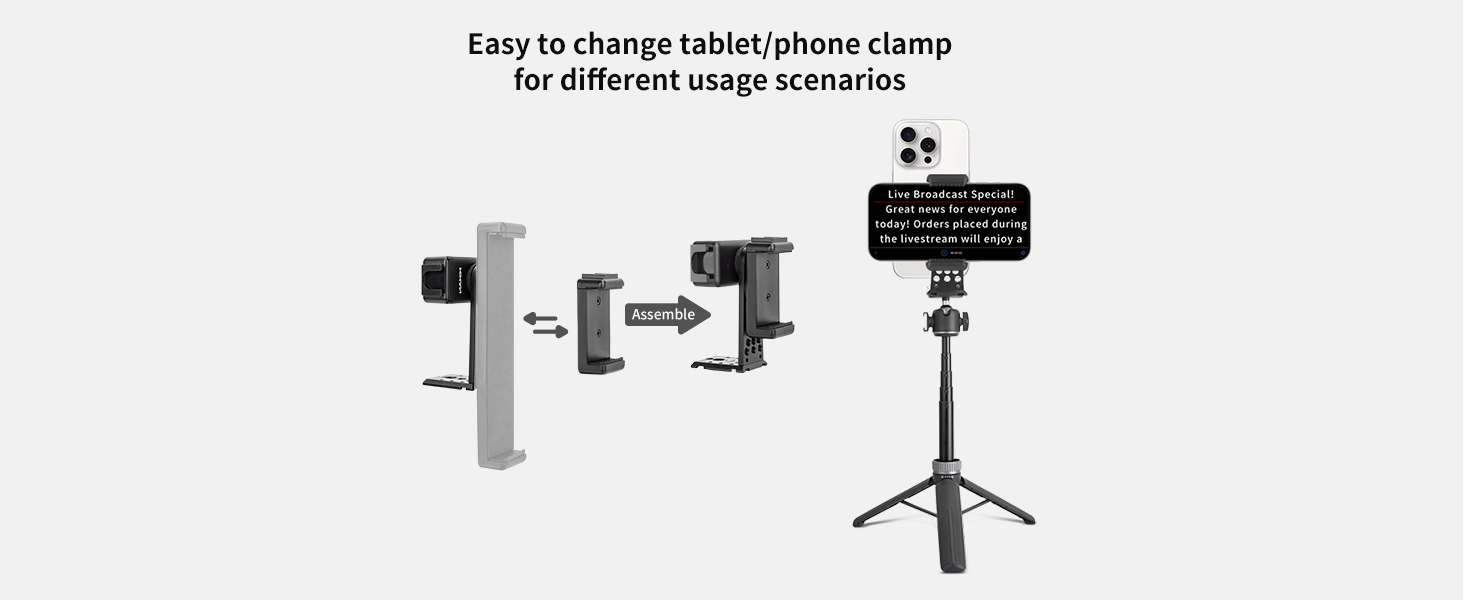 Easy to change tablet or smartphone clamp