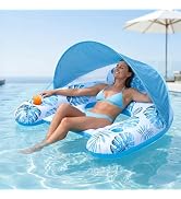 SpaceTime Pool Floats Adult with Canopy &amp; Cup Holders,Inflatable Floating Lounge Chair with Adjus...
