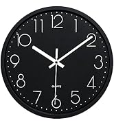 Plumeet Black Wall Clock Non Ticking Silent Quartz Round Clock Decorate Bedroom Home Kitchen Offi...