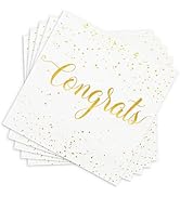 Whaline 80Pcs Congratulation Cocktail Napkin White Gold Foil Congrats Disposable Paper Napkins Gr...