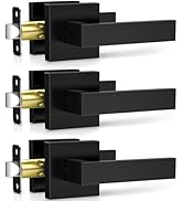 Plustool 3 Pack Matte Black Door Handles, Passage Door Levers for Hallway &amp; Closet, Interior Keyl...