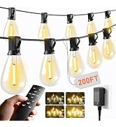 Sikitul 200FT LED Outdoor String Lights with Remote, One Continuous Strand Patio Lights with 72+2...