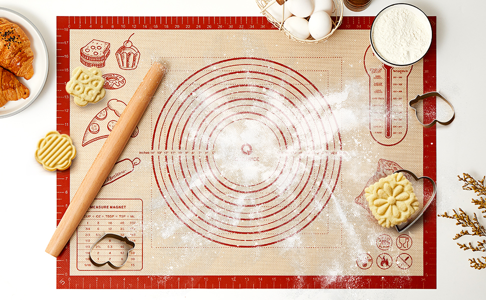 Silicone Baking Pastry Dough Mat - 28x20Inch Extra Large Cookie Bread Rolling Mats Sheet
