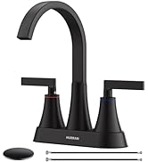 Matte Black Bathroom Sink Faucet, Hurran 4 inch Bathroom Faucets for Sink 3 Hole with Pop-up Drai...