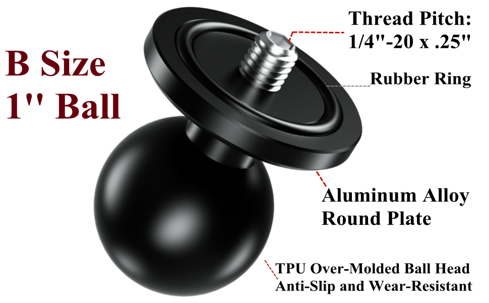 Compatible with RAM Mounts B size 1 inch ball double socket arm