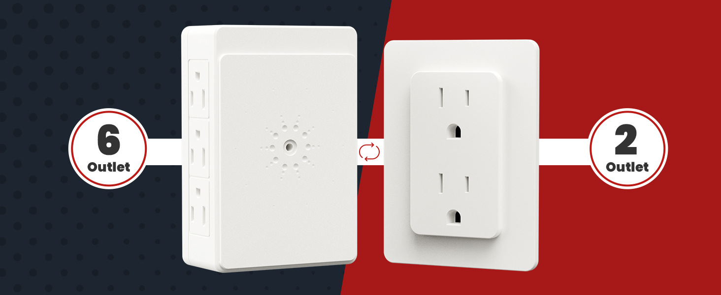 side outlet plug sideways outlet adapter 3 prong grounded 6 outlet wall plug