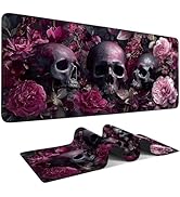 Gothic Skulls and Roses Artistic Mouse Pad –35.43" x 15.75" Large Extended Desk Mat with Dark Flo...