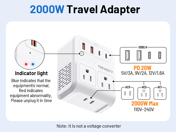2000W European Travel Plug Adapter