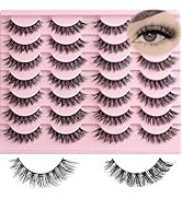FARRED Natural Lashes Short Eyelashes Wispy False Mink Clear Band &amp; Black Lash Strips Mixed 14 Pa...