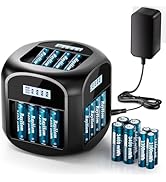 Rechargeable 12 AA and 8 AAA Lithium Batteries with Charger, 1.5 V Double A Triple A High-Capacit...