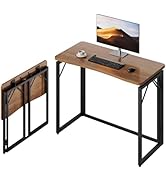 JOYMOOP 31.5" Folding Desk - Brown, No Assembly Small Foldable Desk for Home, Office, Wooden Top ...