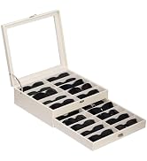 AUTOARK 2-Tier Lockable Glasses &amp; Jewelry Organizer Case with Glass Top,20 Capacity PU Leather Di...