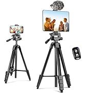 Aureday Phone Tripod Stand, 64” Extendable Cell Phone&amp;Camera Tripod with Wireless Remote and Phon...