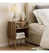 Masupu Nightstand,ModernNight Stand Boho Farmhouse Wood Bedside Table with Storage Drawer Side En...