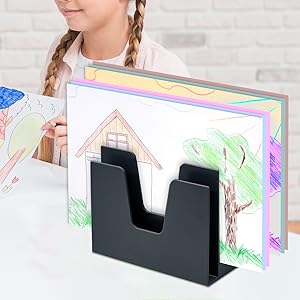 Coloring books, drawings and sticker books are organized and easy to reach for the little ones.