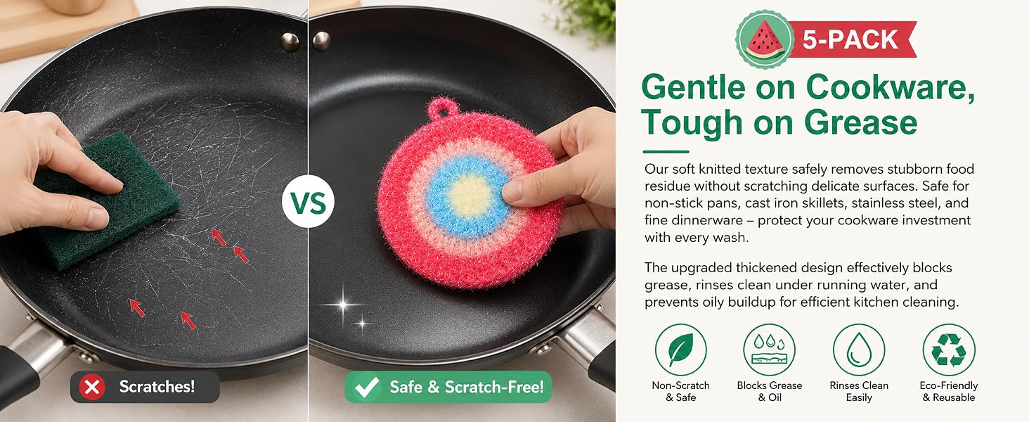 5 Pack Thickened Round Dish Scrubbers