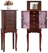 Giantex Standing Jewelry Armoire Cabinet with 4 Drawers, Flip Top Mirror, Top Storage Compartment...