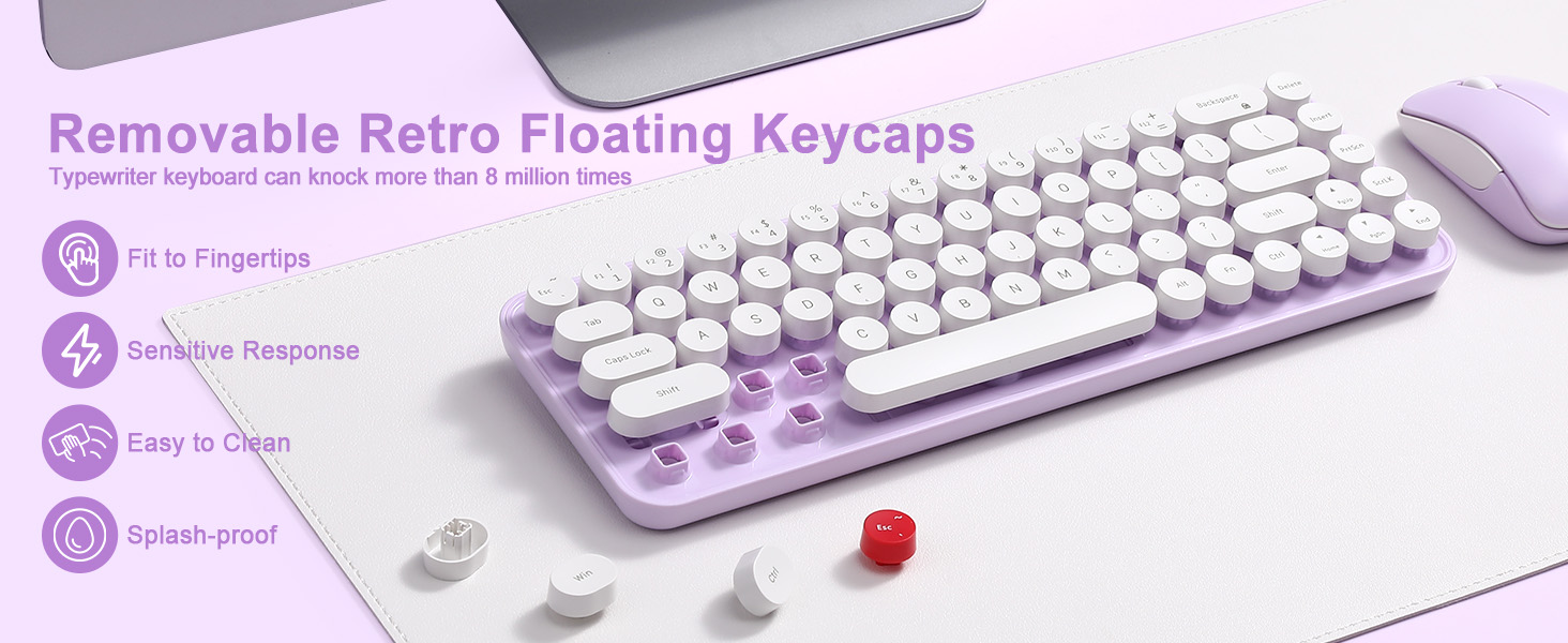 i68 Wireless Typewriter Keyboard and Mouse Combo