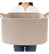 HZFTJOY Magazine &amp; Newspaper Baskets,65L Large Woven Rope Blanket Basket,21"x16"x12"Storage Bin w...