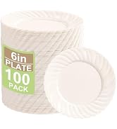 U-QE 100 Count 6 Inch Ivory Plastic Plates - Scalloped Dessert Plates Disposable - Premium Hard F...